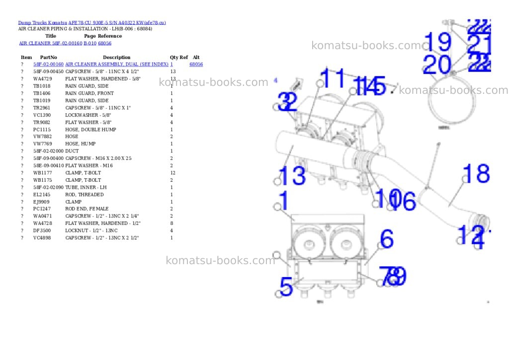 Komatsu AFE78-CU 930E-5 S/N A40322 KW Parts catalog cover Page 3 Komatsu AFE78-CU 930E-5 S/N A40322 KW Parts catalog cover Page 3