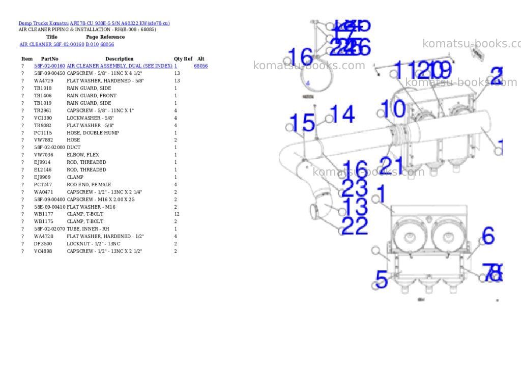 Komatsu AFE78-CU 930E-5 S/N A40322 KW Parts catalog cover Page 4 Komatsu AFE78-CU 930E-5 S/N A40322 KW Parts catalog cover Page 4