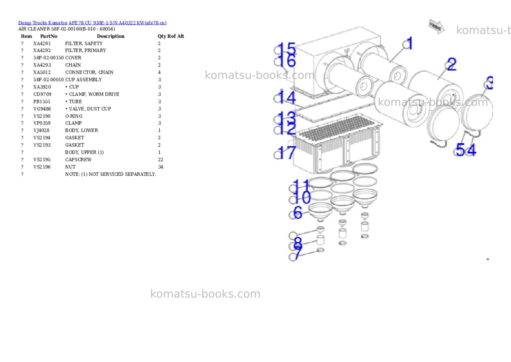Komatsu AFE78-CU 930E-5 S/N A40322 KW Parts catalog cover Page 5 Komatsu AFE78-CU 930E-5 S/N A40322 KW Parts catalog cover Page 5