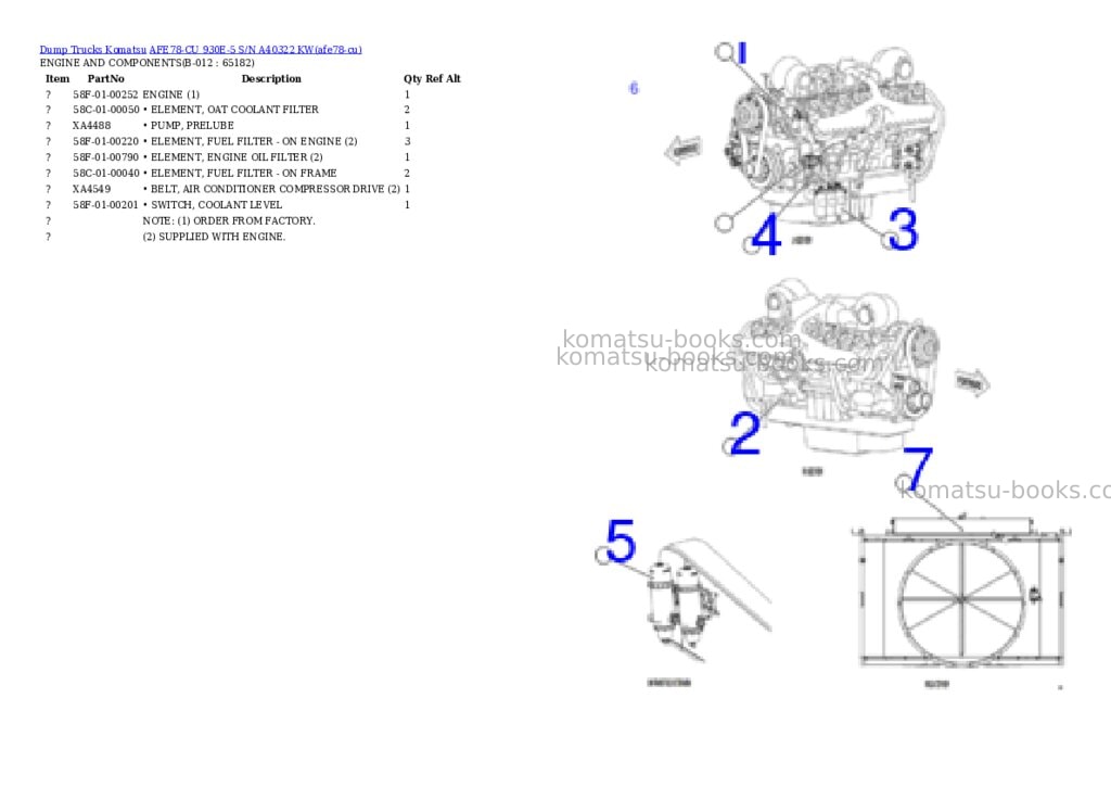 Komatsu AFE78-CU 930E-5 S/N A40322 KW Parts catalog cover Page 6 Komatsu AFE78-CU 930E-5 S/N A40322 KW Parts catalog cover Page 6