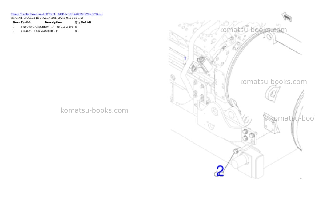 Komatsu AFE78-CU 930E-5 S/N A40322 KW Parts catalog cover Page 9 Komatsu AFE78-CU 930E-5 S/N A40322 KW Parts catalog cover Page 9