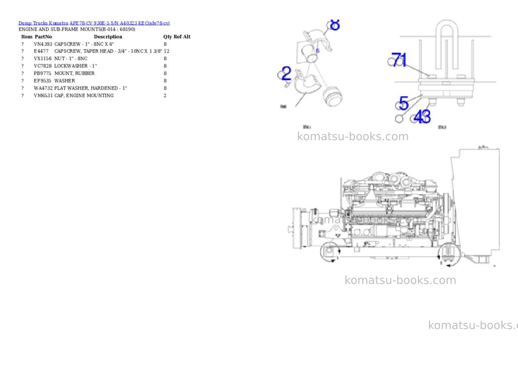 Komatsu AFE78-CV 930E-5 S/N A40323 KEC Parts catalog cover Page 7 Komatsu AFE78-CV 930E-5 S/N A40323 KEC Parts catalog cover Page 7