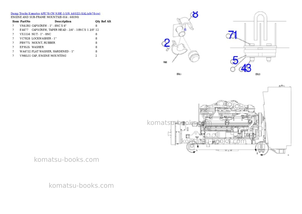 Komatsu AFE78-CW 930E-5 S/N A40325 KAL Parts catalog cover Page 7