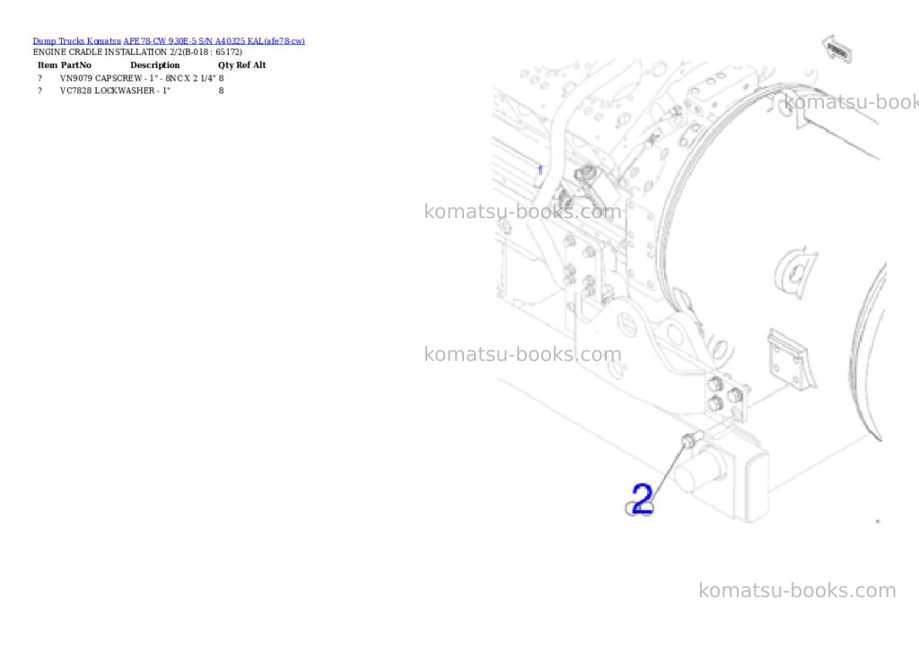Komatsu AFE78-CW 930E-5 S/N A40325 KAL Parts catalog cover Page 9
