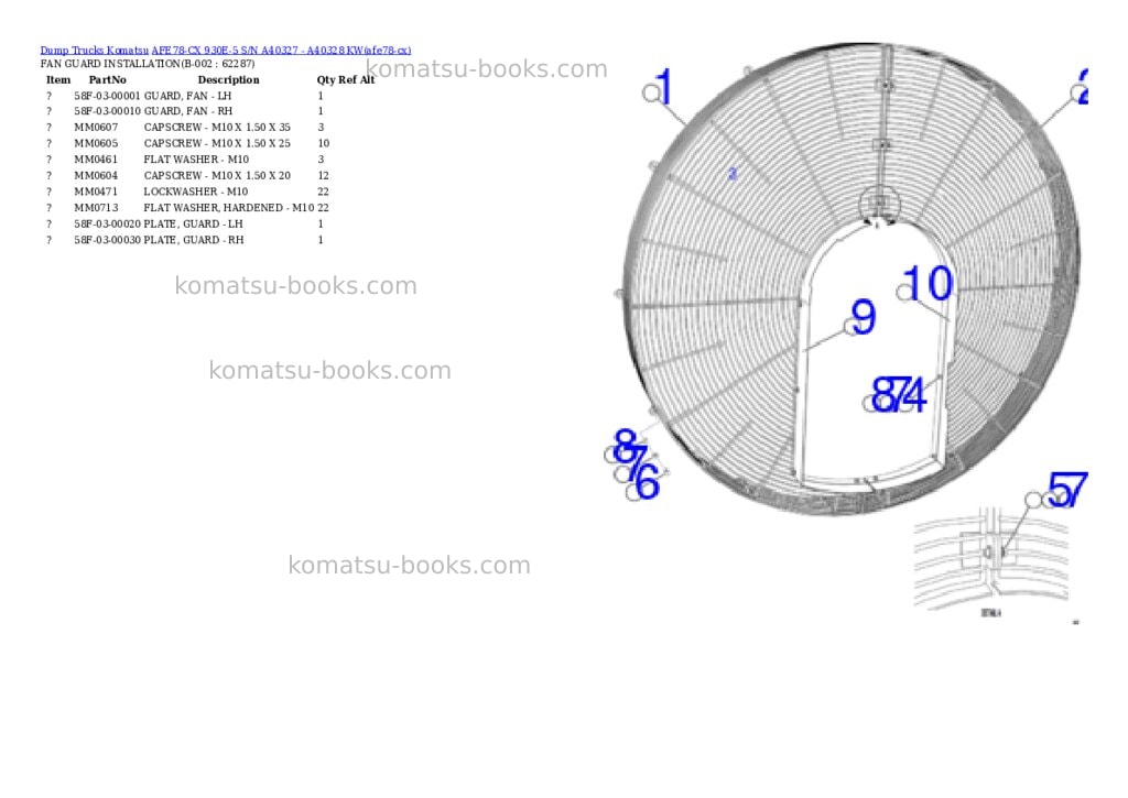 Komatsu AFE78-CX 930E-5 S/N A40327 - A40328 KW Parts catalog cover