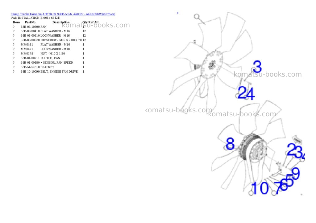 Komatsu AFE78-CX 930E-5 S/N A40327 - A40328 KW Parts catalog cover Page 2