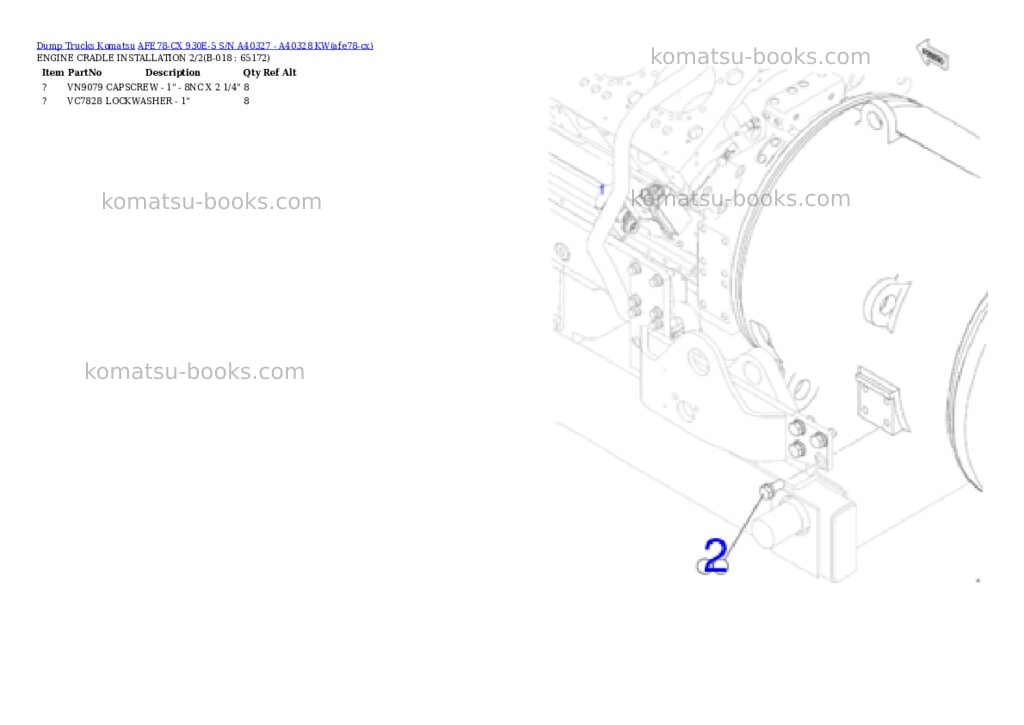 Komatsu AFE78-CX 930E-5 S/N A40327 - A40328 KW Parts catalog cover Page 9