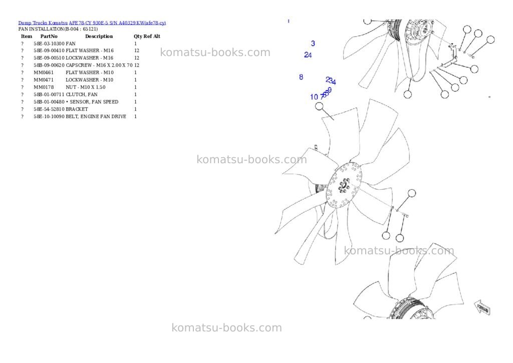 Komatsu AFE78-CY 930E-5 S/N A40329 KW Parts catalog cover Page 2