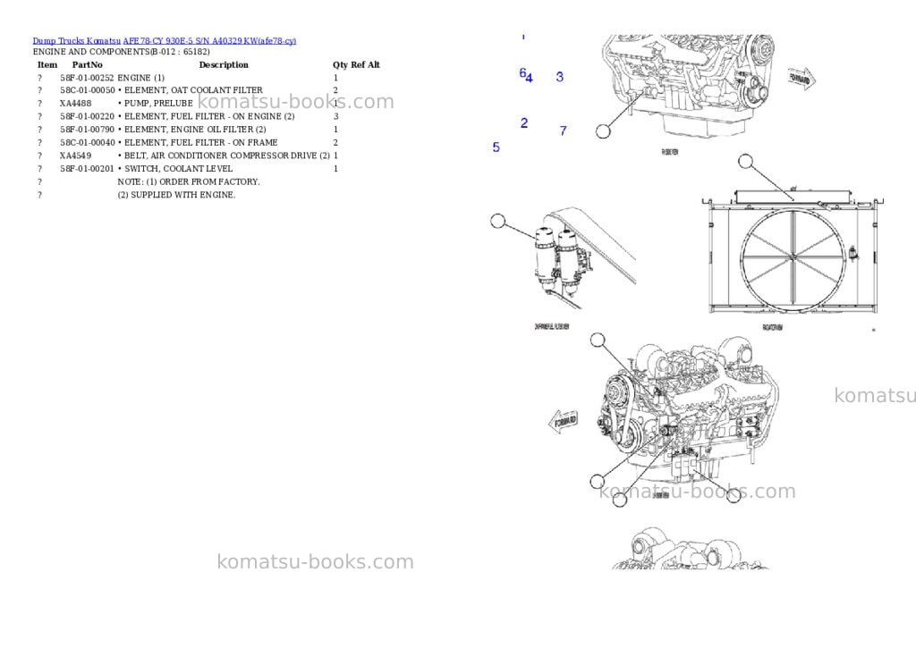 Komatsu AFE78-CY 930E-5 S/N A40329 KW Parts catalog cover Page 6