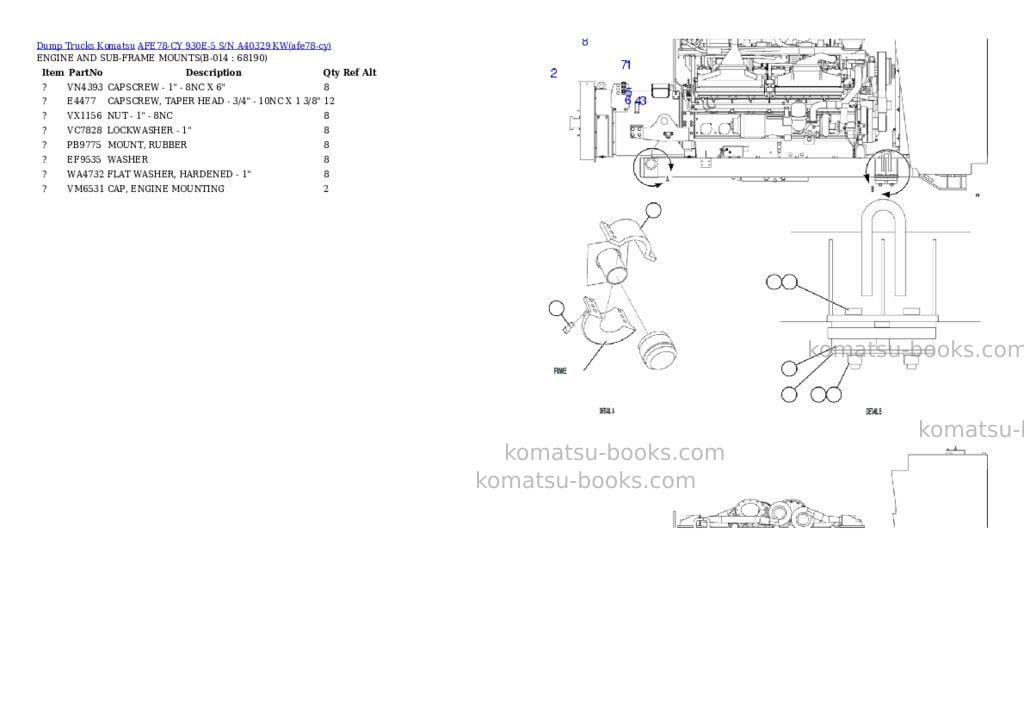 Komatsu AFE78-CY 930E-5 S/N A40329 KW Parts catalog cover Page 7