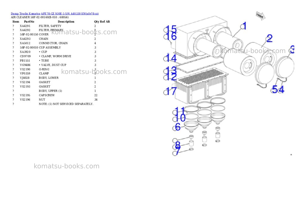 Komatsu AFE78-CZ 930E-5 S/N A40330 KW Parts catalog cover Page 5 Komatsu AFE78-CZ 930E-5 S/N A40330 KW Parts catalog cover Page 5