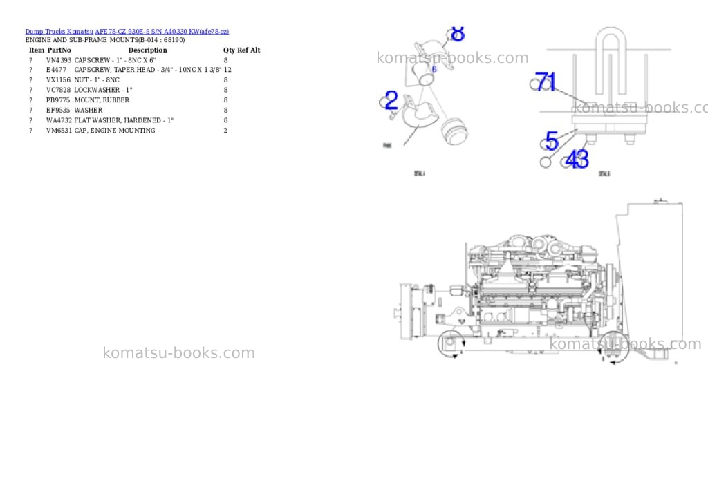 Komatsu AFE78-CZ 930E-5 S/N A40330 KW Parts catalog cover Page 7 Komatsu AFE78-CZ 930E-5 S/N A40330 KW Parts catalog cover Page 7