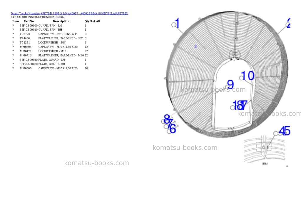 Komatsu afe78-d 930e-5 s/n a40027 - a40028 bma goonyella Parts catalog cover