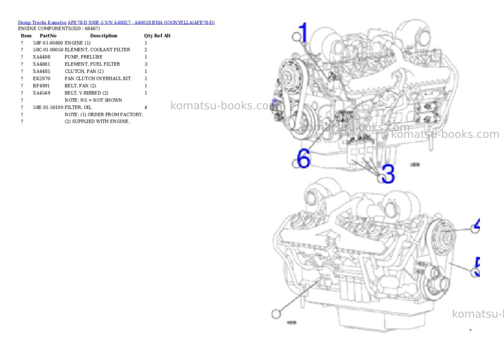 Komatsu afe78-d 930e-5 s/n a40027 - a40028 bma goonyella Parts catalog cover Page 10