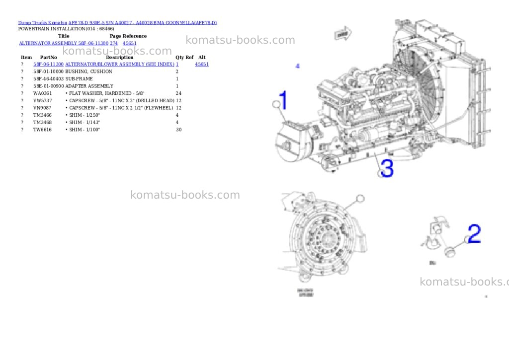 Komatsu afe78-d 930e-5 s/n a40027 - a40028 bma goonyella Parts catalog cover Page 7