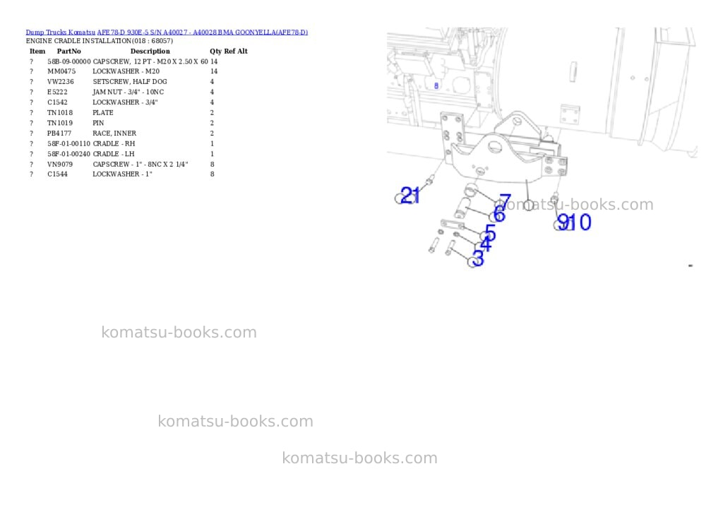 Komatsu afe78-d 930e-5 s/n a40027 - a40028 bma goonyella Parts catalog cover Page 9
