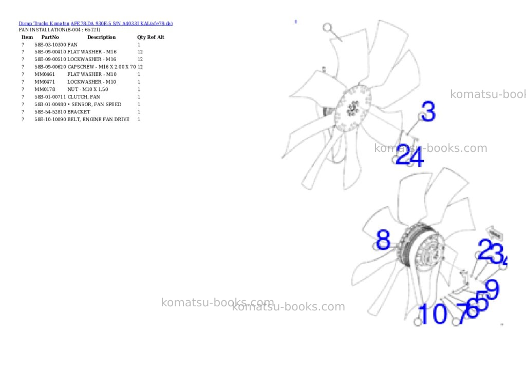 Komatsu AFE78-DA 930E-5 S/N A40331 KAL Parts catalog cover Page 2 Komatsu AFE78-DA 930E-5 S/N A40331 KAL Parts catalog cover Page 2