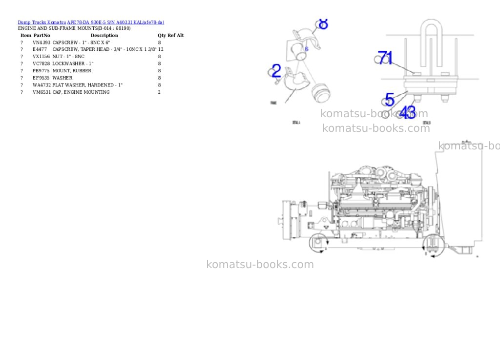 Komatsu AFE78-DA 930E-5 S/N A40331 KAL Parts catalog cover Page 7 Komatsu AFE78-DA 930E-5 S/N A40331 KAL Parts catalog cover Page 7