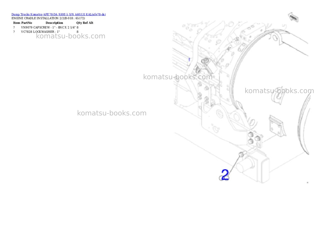 Komatsu AFE78-DA 930E-5 S/N A40331 KAL Parts catalog cover Page 9 Komatsu AFE78-DA 930E-5 S/N A40331 KAL Parts catalog cover Page 9