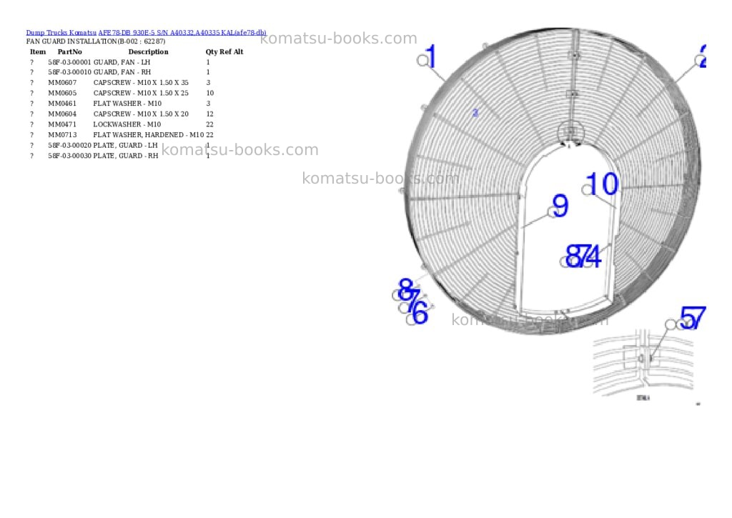 Komatsu AFE78-DB 930E-5 S/N A40332,A40335 KAL Parts catalog cover
