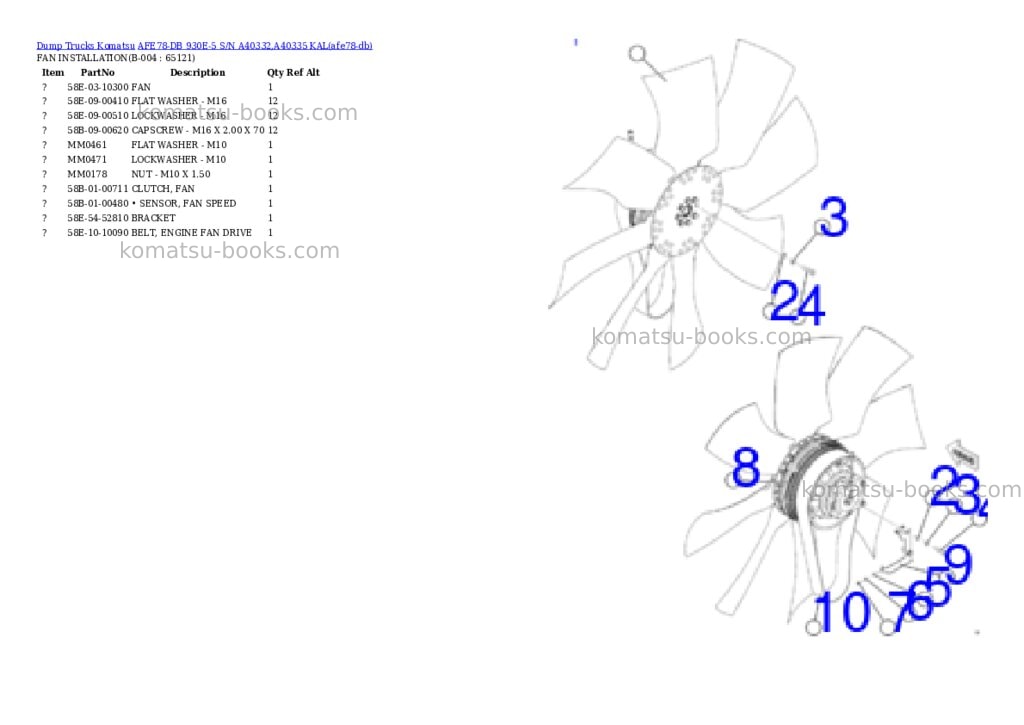 Komatsu AFE78-DB 930E-5 S/N A40332,A40335 KAL Parts catalog cover Page 2