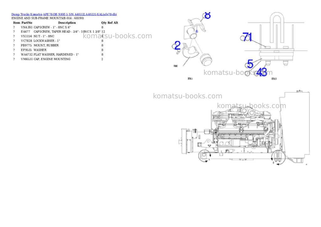 Komatsu AFE78-DB 930E-5 S/N A40332,A40335 KAL Parts catalog cover Page 7