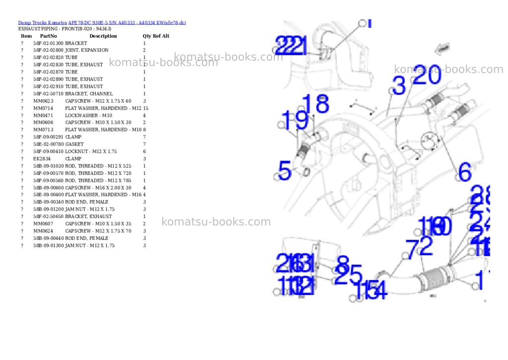 Komatsu AFE78-DC 930E-5 S/N A40333 - A40334 KW Parts catalog cover Page 10