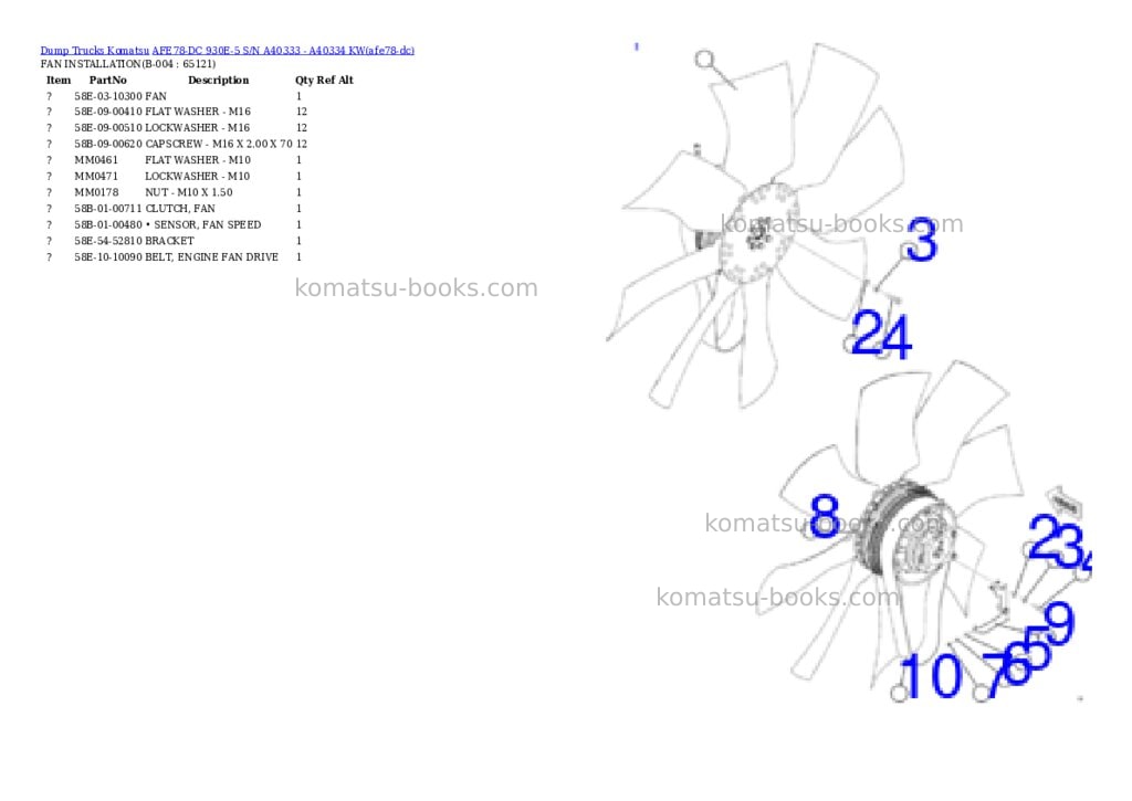 Komatsu AFE78-DC 930E-5 S/N A40333 - A40334 KW Parts catalog cover Page 2