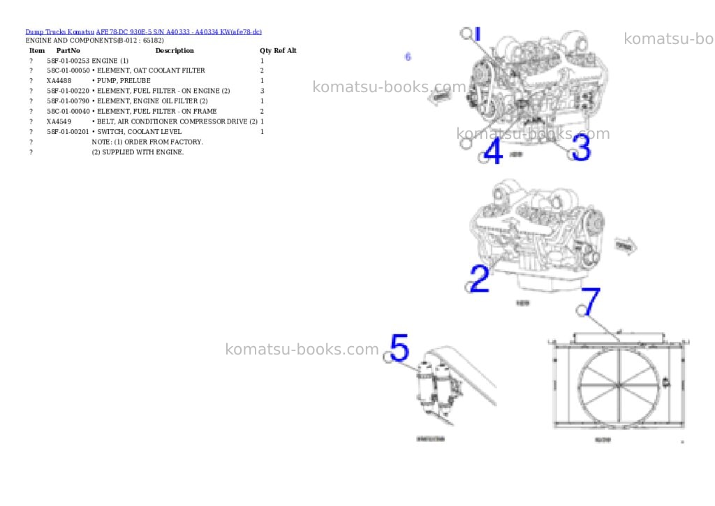 Komatsu AFE78-DC 930E-5 S/N A40333 - A40334 KW Parts catalog cover Page 6