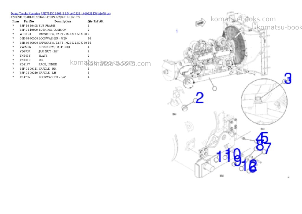 Komatsu AFE78-DC 930E-5 S/N A40333 - A40334 KW Parts catalog cover Page 8