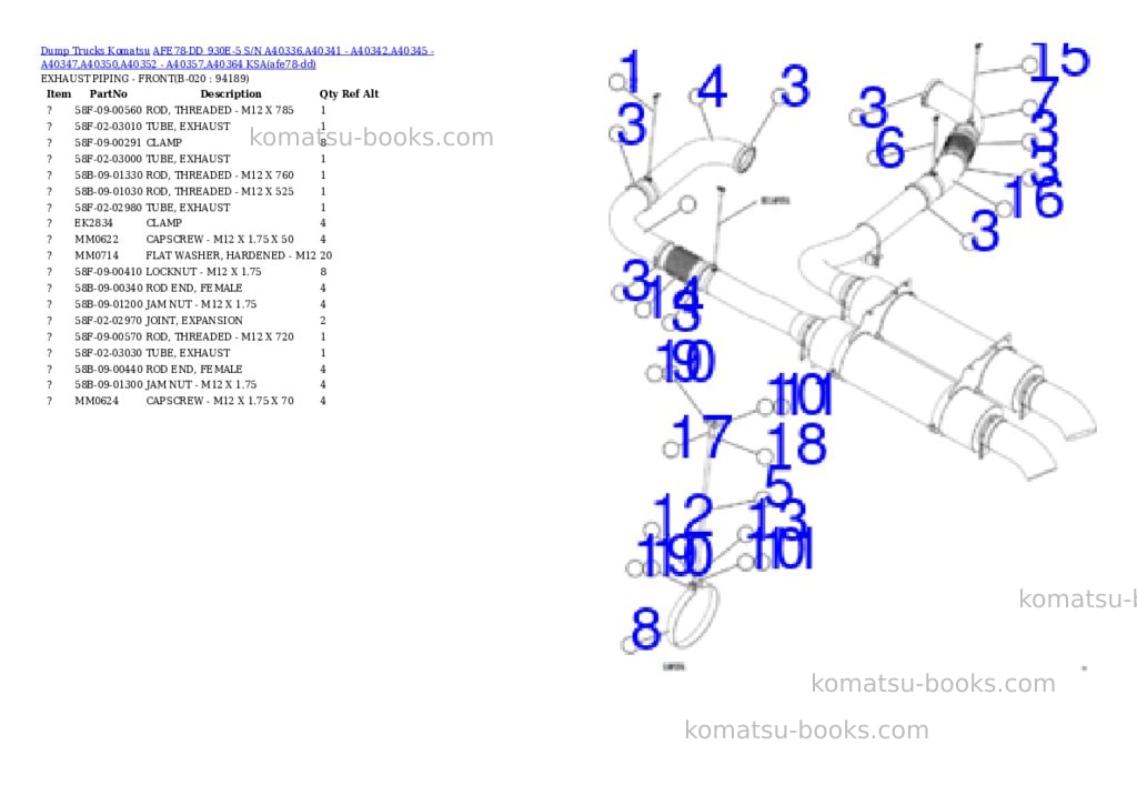 Komatsu AFE78-DD 930E-5 S/N A40336,A40341 - A40342,A40345 - A40347,A40350,A40352 - A40357,A40364 KSA Parts catalog cover Page 10 Komatsu AFE78-DD 930E-5 S/N A40336,A40341 - A40342,A40345 - A40347,A40350,A40352 - A40357,A40364 KSA Parts catalog cover Page 10