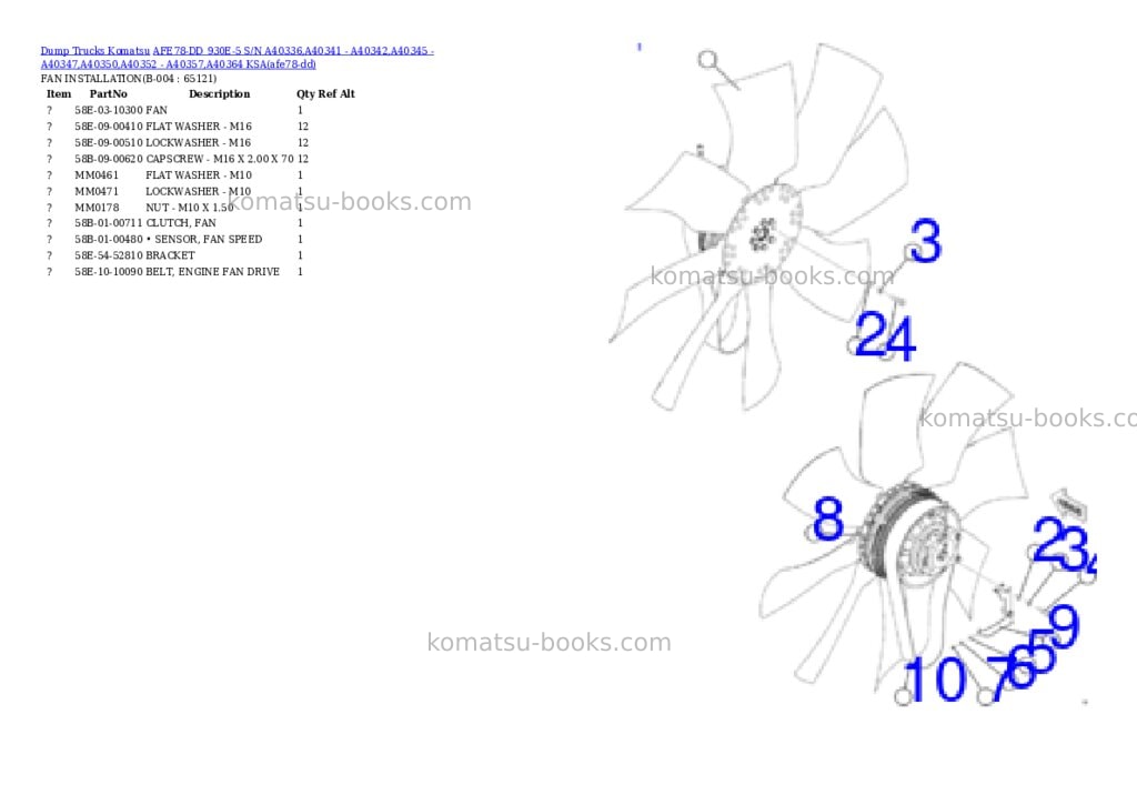 Komatsu AFE78-DD 930E-5 S/N A40336,A40341 - A40342,A40345 - A40347,A40350,A40352 - A40357,A40364 KSA Parts catalog cover Page 2 Komatsu AFE78-DD 930E-5 S/N A40336,A40341 - A40342,A40345 - A40347,A40350,A40352 - A40357,A40364 KSA Parts catalog cover Page 2
