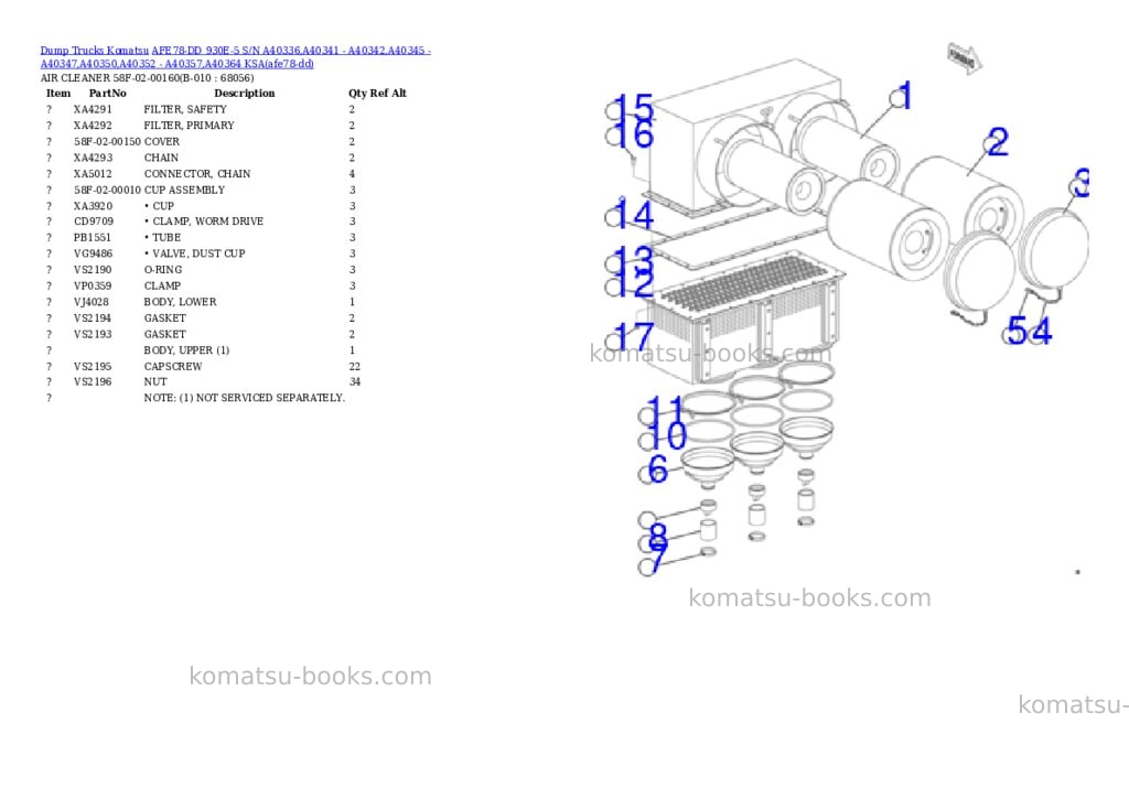 Komatsu AFE78-DD 930E-5 S/N A40336,A40341 - A40342,A40345 - A40347,A40350,A40352 - A40357,A40364 KSA Parts catalog cover Page 5 Komatsu AFE78-DD 930E-5 S/N A40336,A40341 - A40342,A40345 - A40347,A40350,A40352 - A40357,A40364 KSA Parts catalog cover Page 5