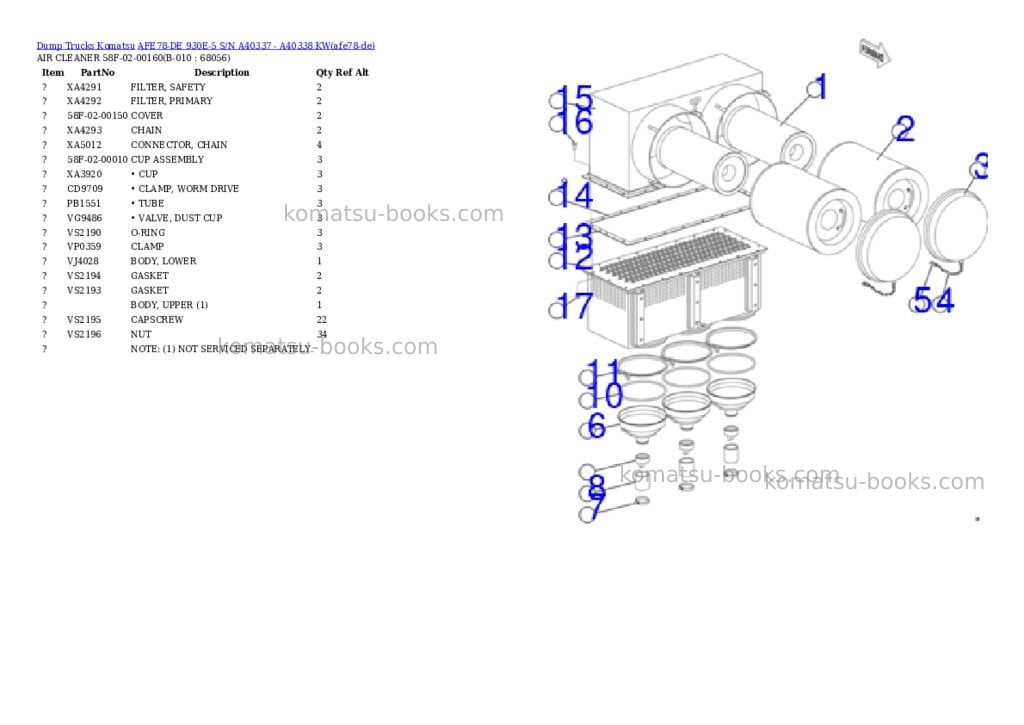 Komatsu AFE78-DE 930E-5 S/N A40337 - A40338 KW Parts catalog cover Page 5 Komatsu AFE78-DE 930E-5 S/N A40337 - A40338 KW Parts catalog cover Page 5