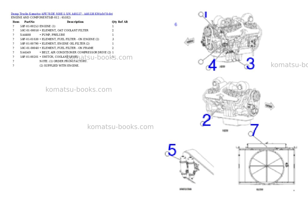 Komatsu AFE78-DE 930E-5 S/N A40337 - A40338 KW Parts catalog cover Page 6 Komatsu AFE78-DE 930E-5 S/N A40337 - A40338 KW Parts catalog cover Page 6