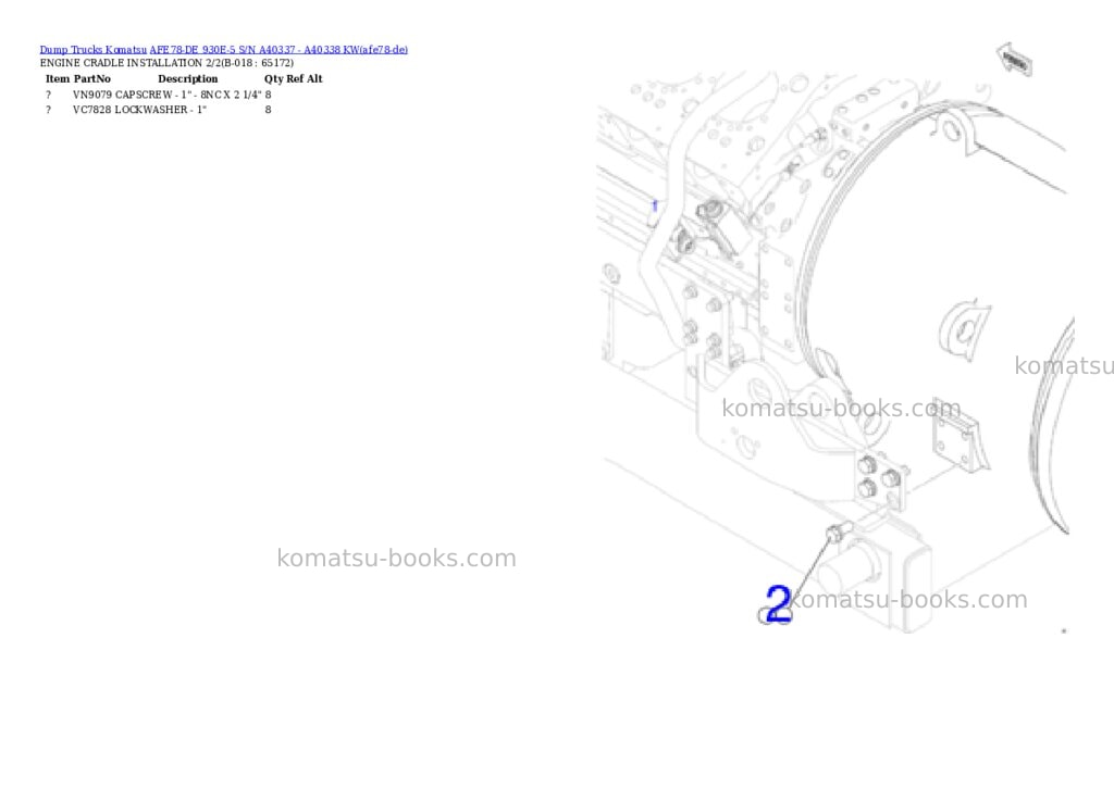 Komatsu AFE78-DE 930E-5 S/N A40337 - A40338 KW Parts catalog cover Page 9 Komatsu AFE78-DE 930E-5 S/N A40337 - A40338 KW Parts catalog cover Page 9