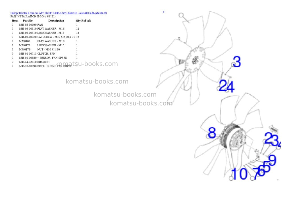 Komatsu AFE78-DF 930E-5 S/N A40339 - A40340 KAL Parts catalog cover Page 2