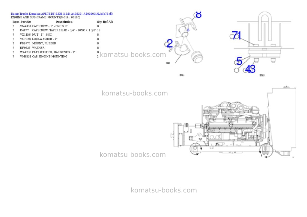 Komatsu AFE78-DF 930E-5 S/N A40339 - A40340 KAL Parts catalog cover Page 7