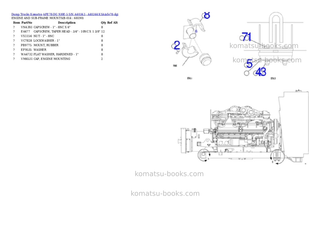 Komatsu AFE78-DG 930E-5 S/N A40343 - A40344 KSA Parts catalog cover Page 7