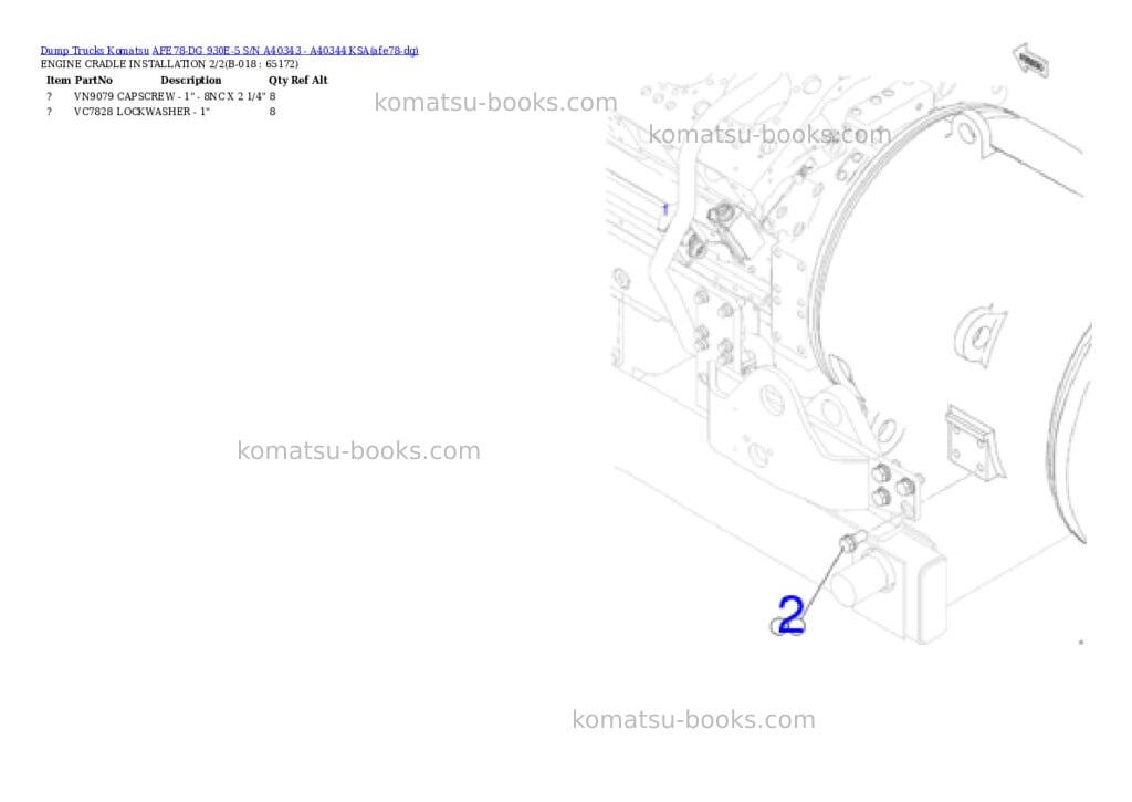 Komatsu AFE78-DG 930E-5 S/N A40343 - A40344 KSA Parts catalog cover Page 9