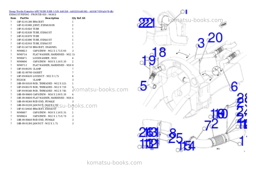 Komatsu AFE78-DH 930E-5 S/N A40358 - A40359,A40365 - A40367 KW Parts catalog cover Page 10 Komatsu AFE78-DH 930E-5 S/N A40358 - A40359,A40365 - A40367 KW Parts catalog cover Page 10