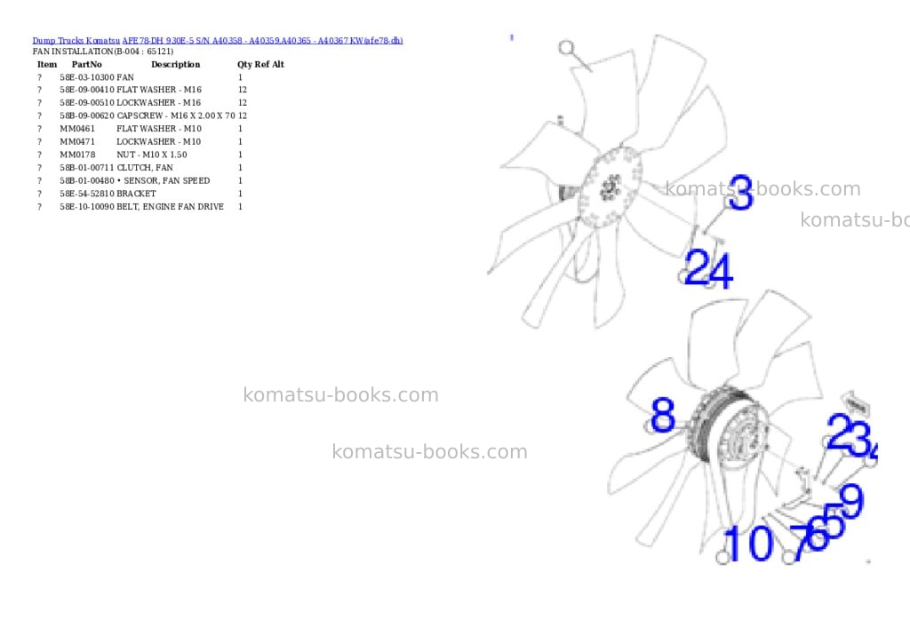 Komatsu AFE78-DH 930E-5 S/N A40358 - A40359,A40365 - A40367 KW Parts catalog cover Page 2 Komatsu AFE78-DH 930E-5 S/N A40358 - A40359,A40365 - A40367 KW Parts catalog cover Page 2