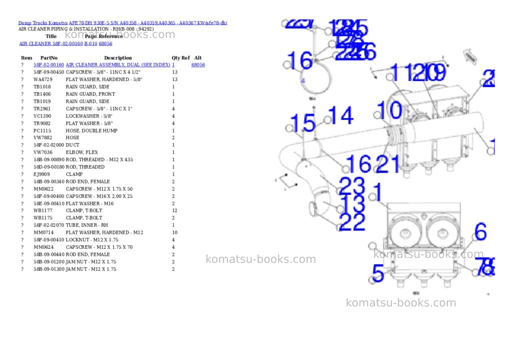 Komatsu AFE78-DH 930E-5 S/N A40358 - A40359,A40365 - A40367 KW Parts catalog cover Page 4 Komatsu AFE78-DH 930E-5 S/N A40358 - A40359,A40365 - A40367 KW Parts catalog cover Page 4