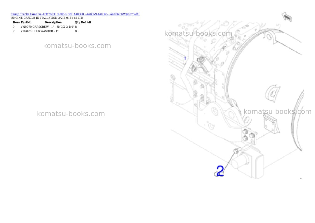 Komatsu AFE78-DH 930E-5 S/N A40358 - A40359,A40365 - A40367 KW Parts catalog cover Page 9 Komatsu AFE78-DH 930E-5 S/N A40358 - A40359,A40365 - A40367 KW Parts catalog cover Page 9