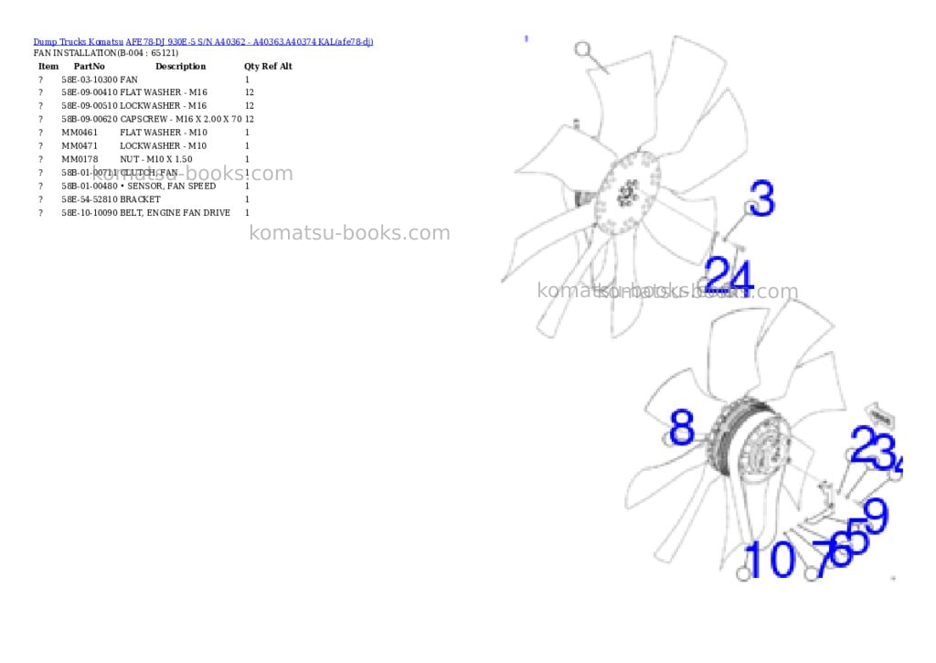 Komatsu AFE78-DJ 930E-5 S/N A40362 - A40363,A40374 KAL Parts catalog cover Page 2