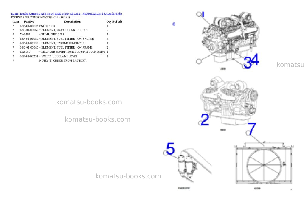 Komatsu AFE78-DJ 930E-5 S/N A40362 - A40363,A40374 KAL Parts catalog cover Page 6