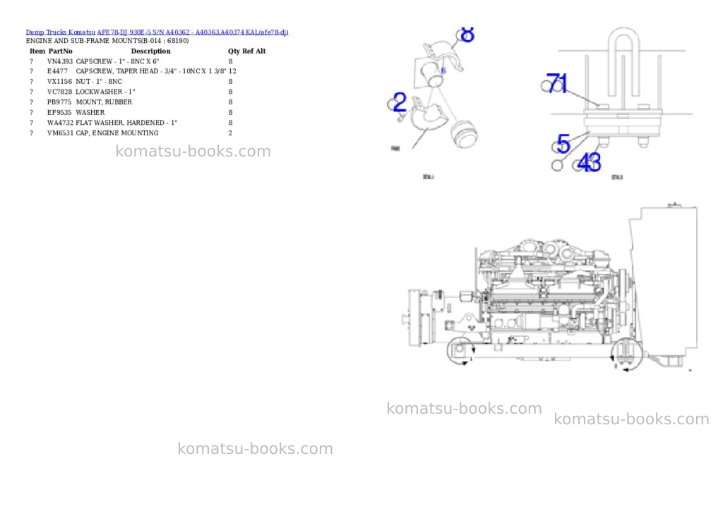 Komatsu AFE78-DJ 930E-5 S/N A40362 - A40363,A40374 KAL Parts catalog cover Page 7
