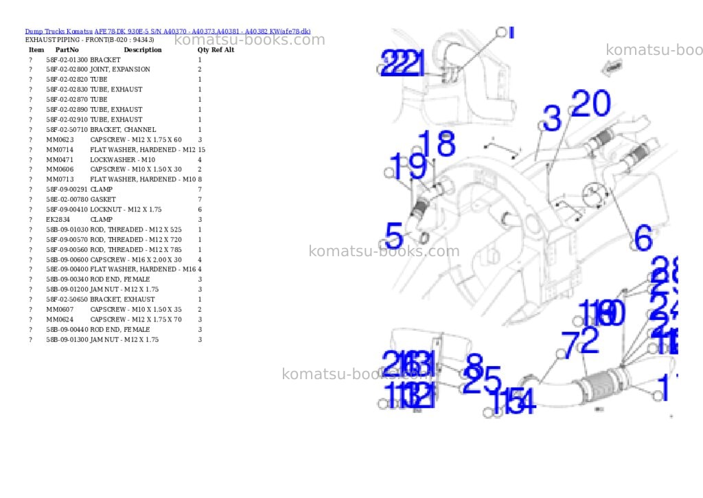 Komatsu AFE78-DK 930E-5 S/N A40370 - A40373,A40381 - A40382 KW Parts catalog cover Page 10 Komatsu AFE78-DK 930E-5 S/N A40370 - A40373,A40381 - A40382 KW Parts catalog cover Page 10