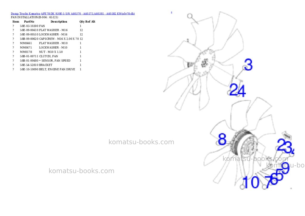 Komatsu AFE78-DK 930E-5 S/N A40370 - A40373,A40381 - A40382 KW Parts catalog cover Page 2 Komatsu AFE78-DK 930E-5 S/N A40370 - A40373,A40381 - A40382 KW Parts catalog cover Page 2