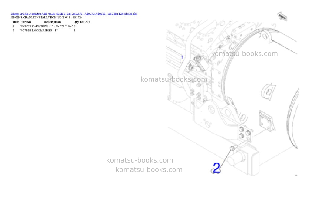 Komatsu AFE78-DK 930E-5 S/N A40370 - A40373,A40381 - A40382 KW Parts catalog cover Page 9 Komatsu AFE78-DK 930E-5 S/N A40370 - A40373,A40381 - A40382 KW Parts catalog cover Page 9